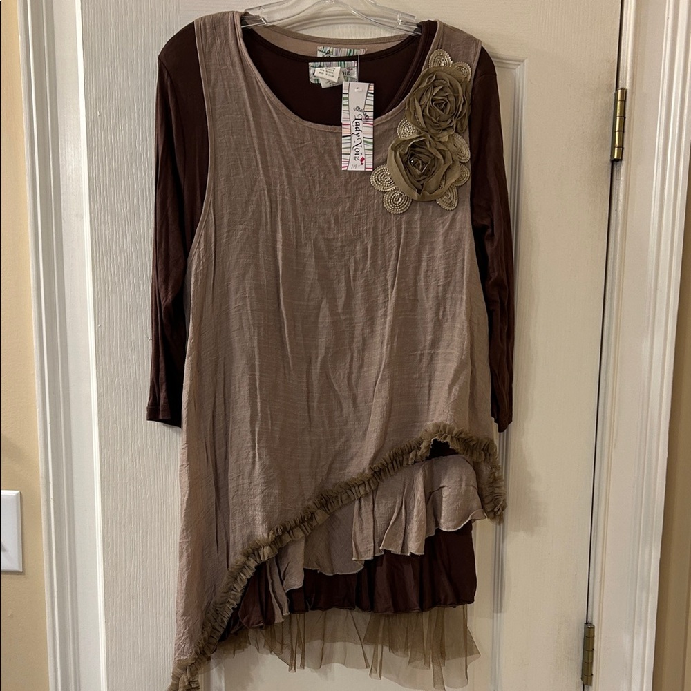 Lady Noiz Asymmetrical Brown and Tan Tunic